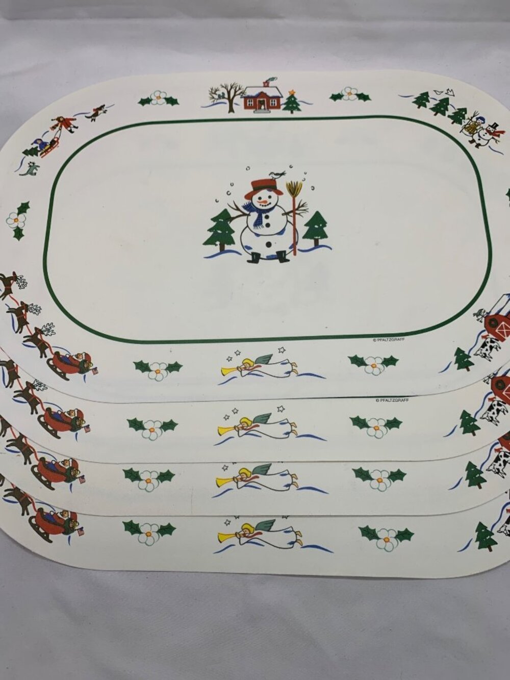 Pfaltzgraff Holiday Snowman Scene Placemats Set Of 4 Rectangular Festive
